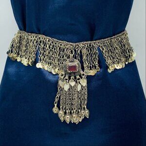 Tribal Silver Kuchi Belly Belt, Gypsy Tassel Belly Chain
